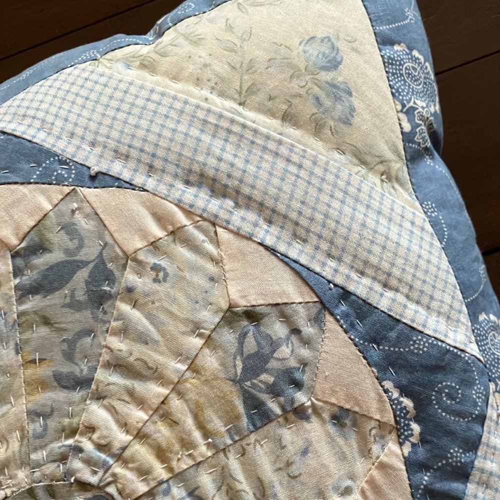 Blue and Cream Quilted Throw Pillow - Picture 5 of 11
